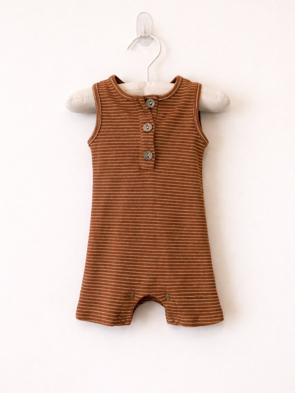 Mebie Baby Striped Sleeveless Romper in Rust